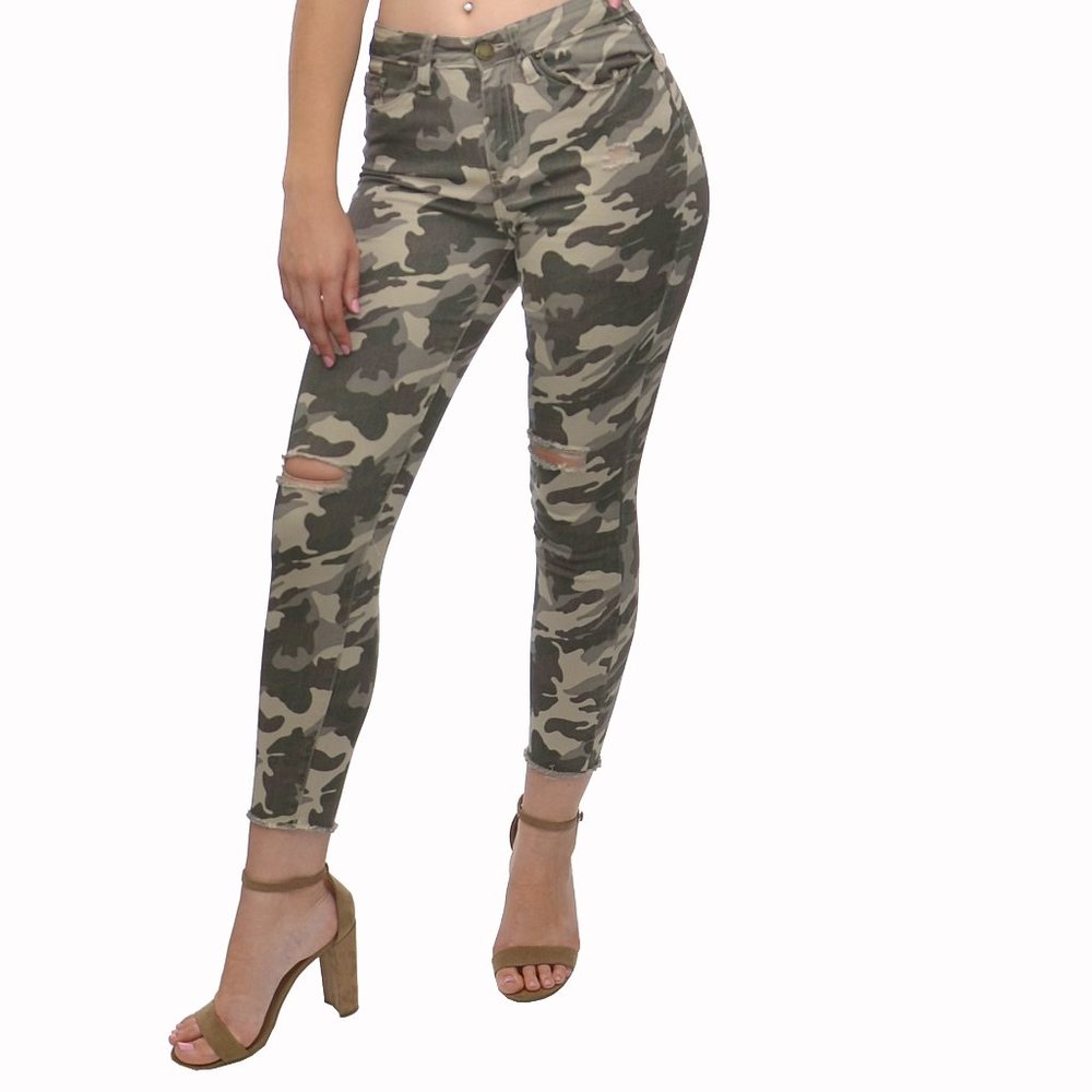 JUNIOR CAMO ANKLE PANT WITH FRAY HEM - BROWN CAMO